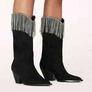 billini arie black diamante western fringe statement cowboy ankle boot size 7